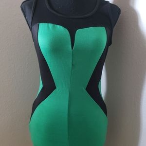 Sexy Sleeveless Bodycon Green Dress with Mesh